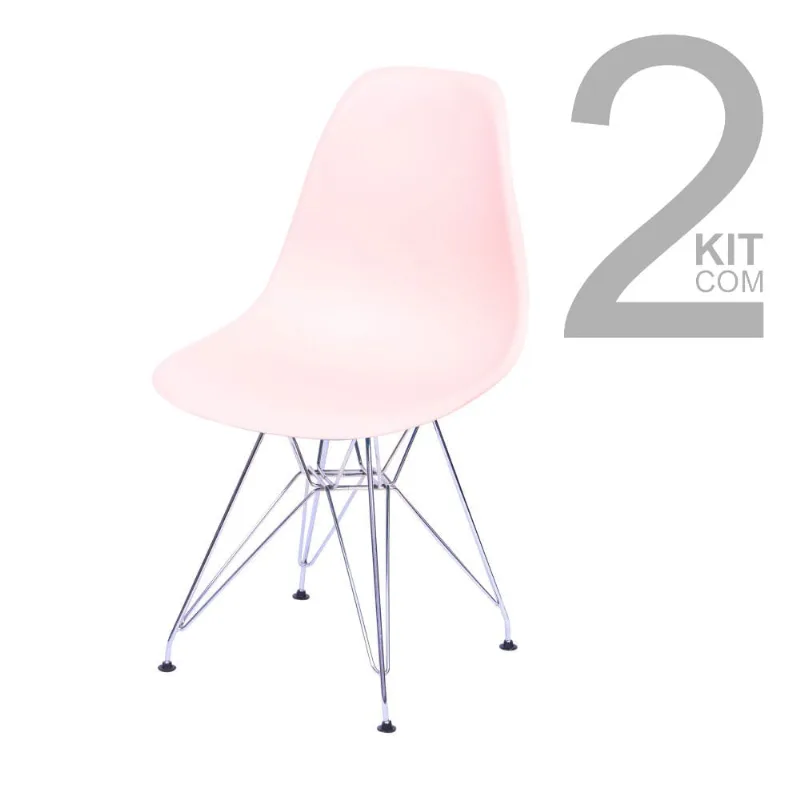 Conjunto de Cadeiras Eiffel 2 peças Salmao Base Cromada