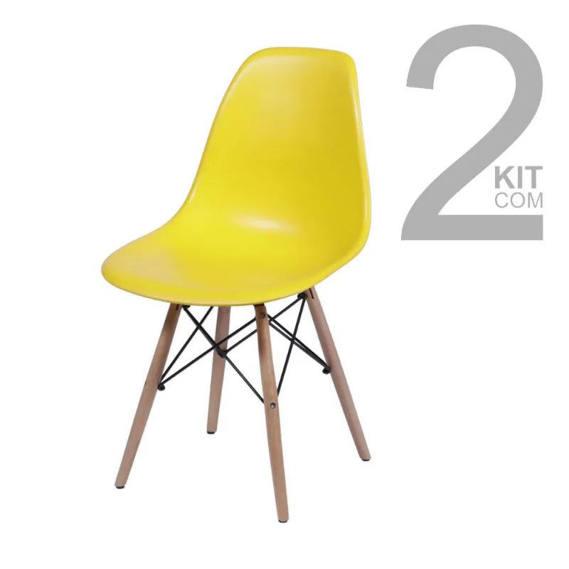 Conjunto de Cadeiras Eiffel 2 peças Amarela Base Clara