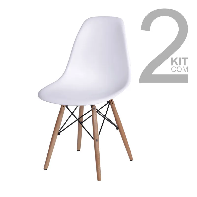 Conjunto de Cadeiras Eiffel 2 peças Branca Base Clara