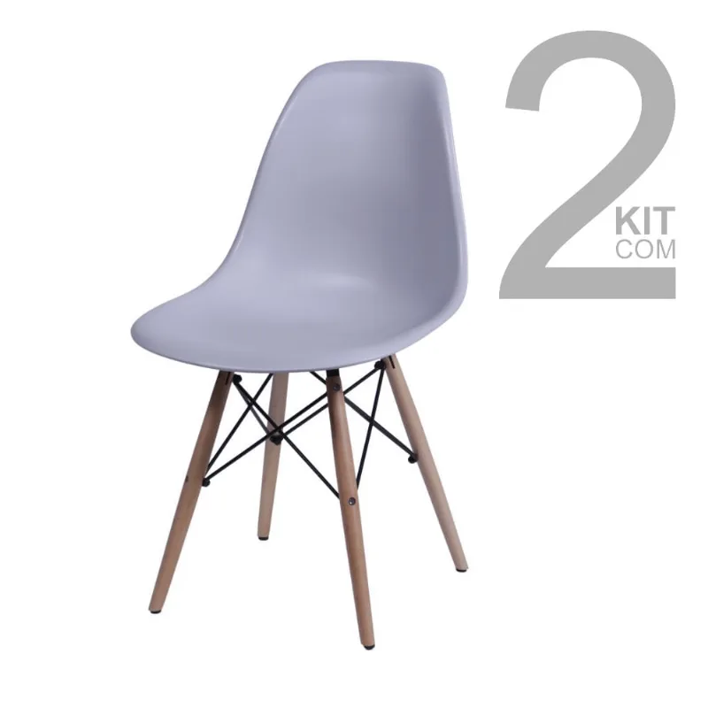 Conjunto de Cadeiras Eiffel 2 peças Cinza Base Clara