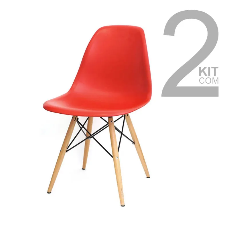 Conjunto de Cadeiras Eiffel 2 peças Vermelha Base Clara