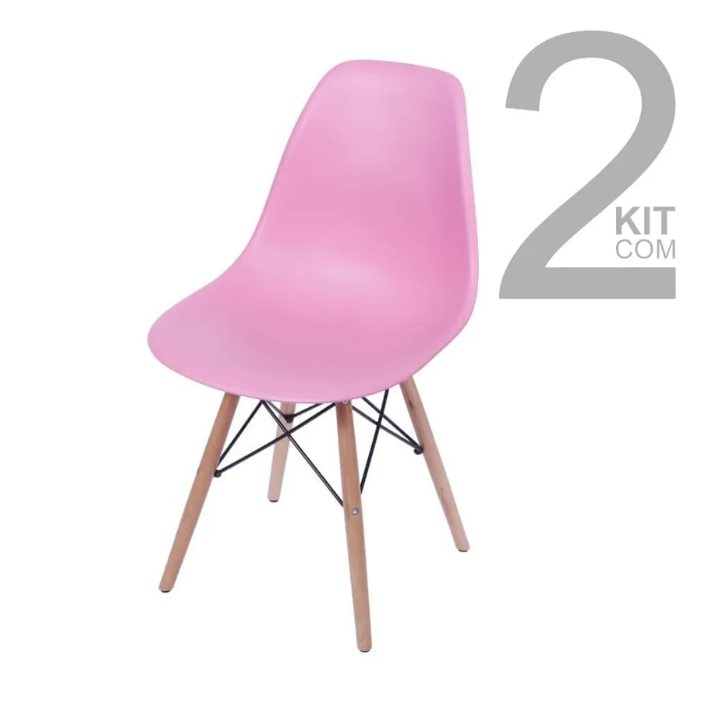 Conjunto de Cadeiras Eiffel 2 peças Rosa Base Clara