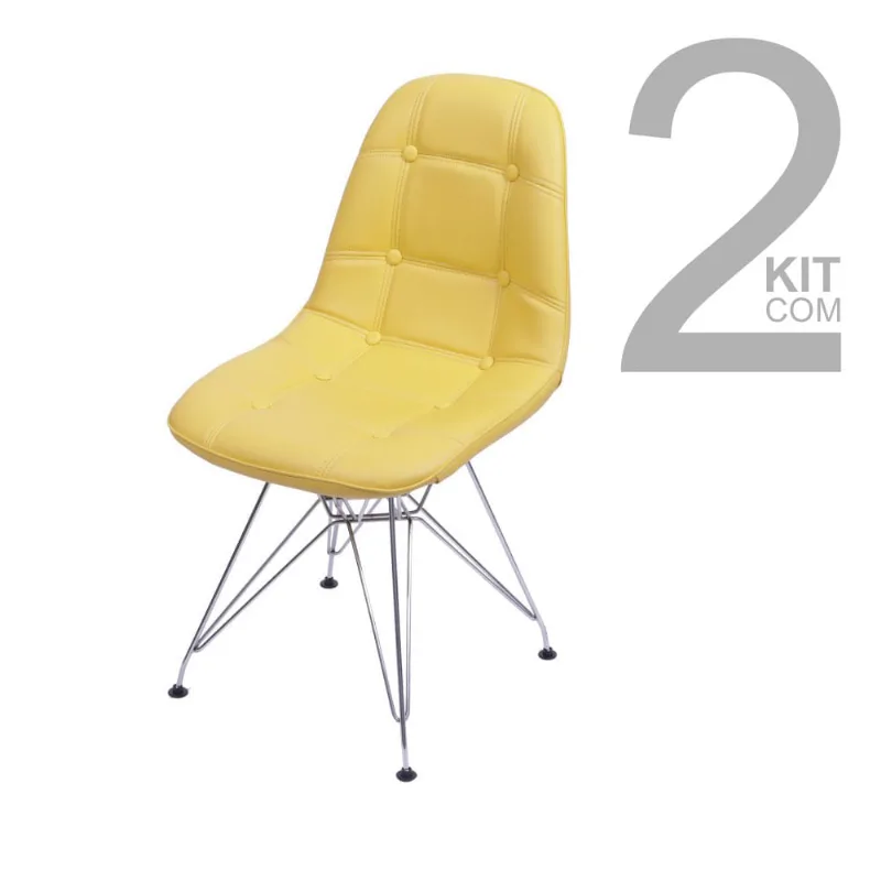 Conjunto de Cadeiras Eiffel Botone 2 peças Amarela Base Cromada