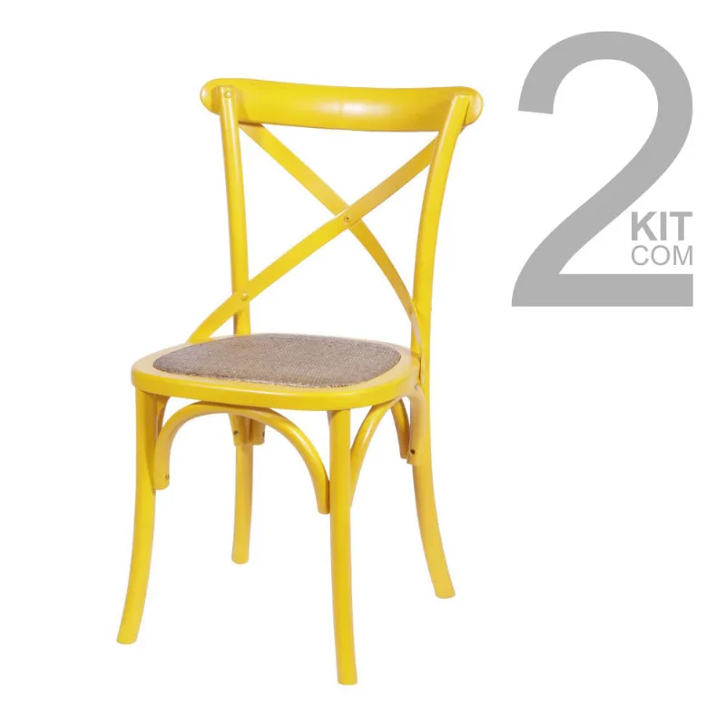 Conjunto de Cadeiras Cross Rattan 2 peças Amarela