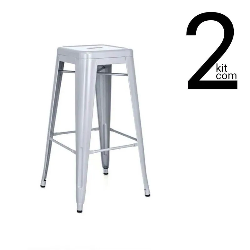 Conjunto 2 Banquetas Tolix Alta - Cinza