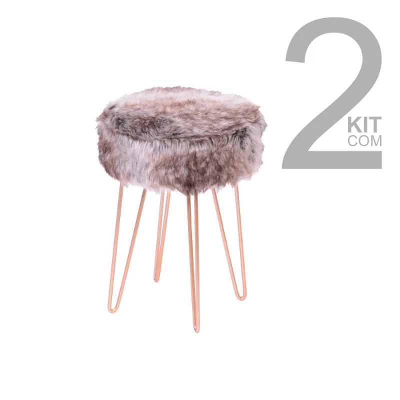 Conjunto de 2 Puffs Glamour Mescla com Base de Metal