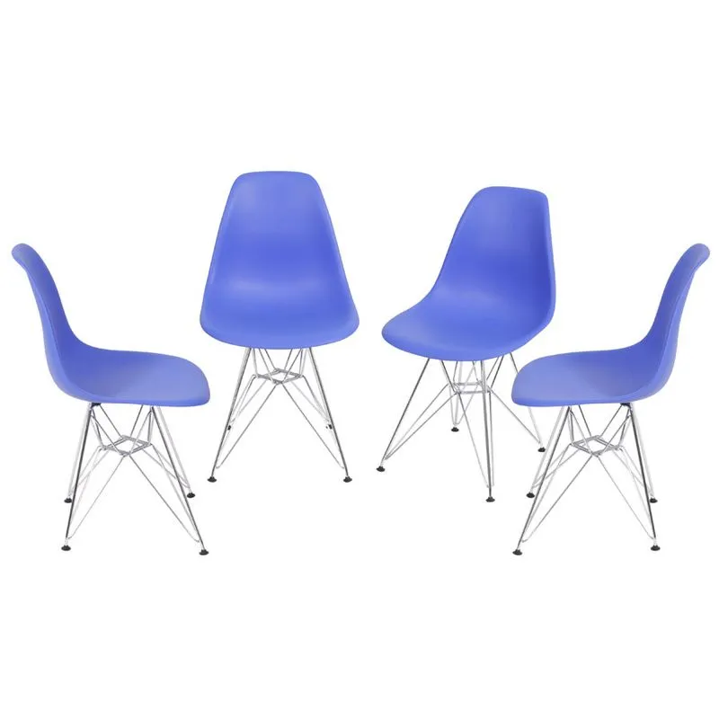 Kit 04 Cadeiras Boxbit Dkr Eames Polipropileno Azul Escuro Base Cromada