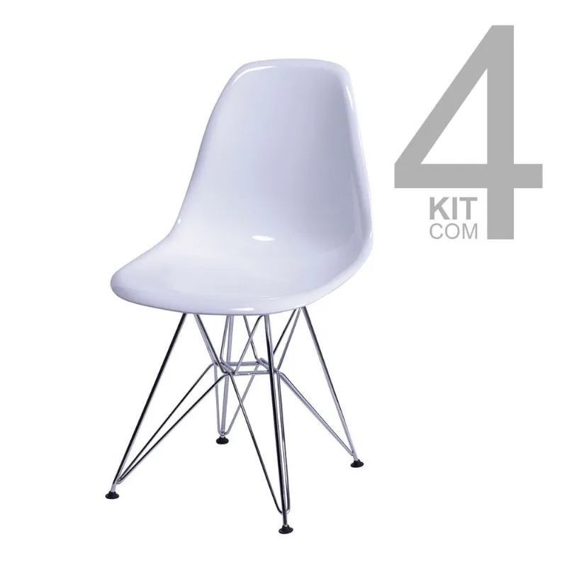 Conjunto de Cadeiras Eiffel 4 peças Branca Base Cromada