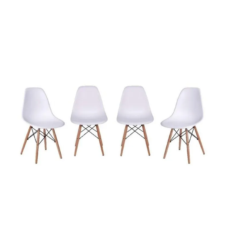Conjunto 4 Cadeiras Eames DKR Base Madeira OR Design Branco