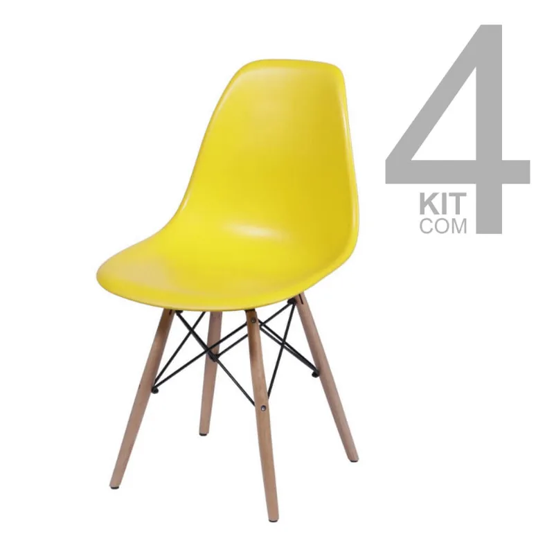Conjunto de Cadeiras Eiffel 4 peças Amarela Base Clara