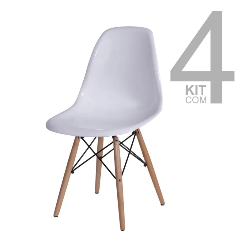 Conjunto de Cadeiras Eiffel 4 peças Branca Base Clara