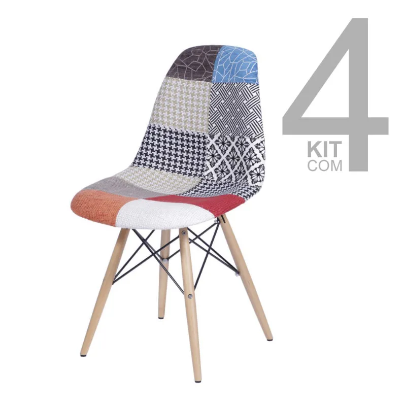 Conjunto de Cadeiras Eiffel 4 peças Colorida Base Clara