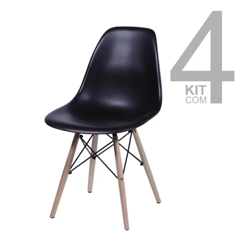 Conjunto de Cadeiras Eiffel 4 peças Preta Base Clara