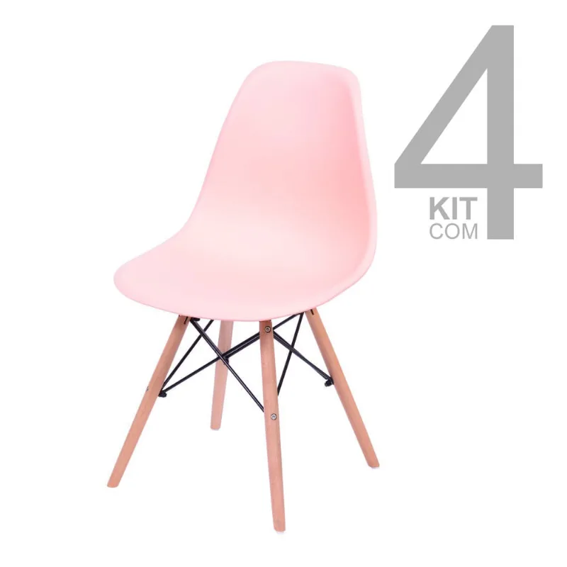 Conjunto de Cadeiras Eiffel 4 peças Salmao Base Clara