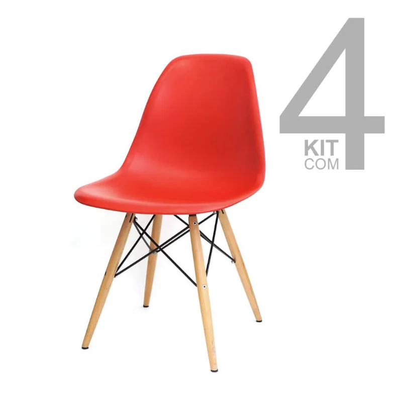 Conjunto de Cadeiras Eiffel 4 peças Vermelha Base Clara