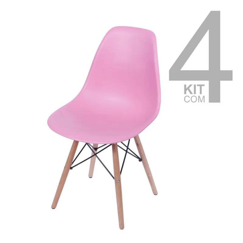Conjunto de Cadeiras Eiffel 4 peças Rosa Base Clara