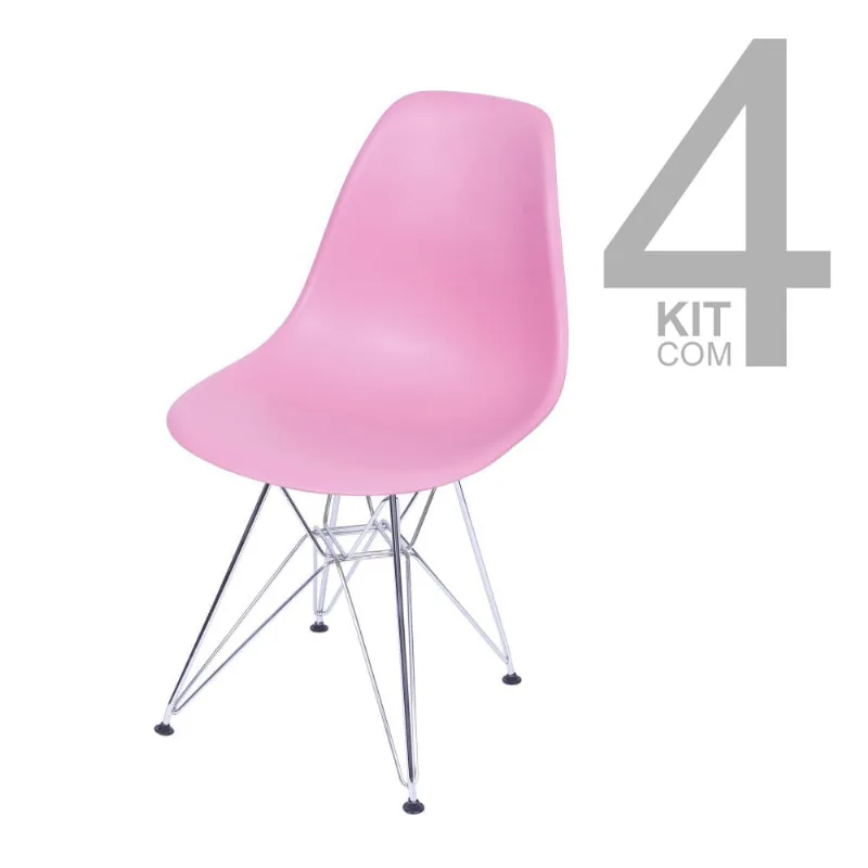 Conjunto de Cadeiras Eiffel 4 peças Rosa Base Cromada