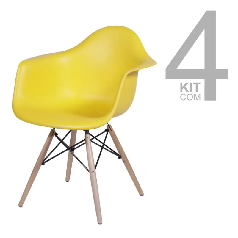 Conjunto de Cadeiras Eiffel 4 peças Amarela Base Clara