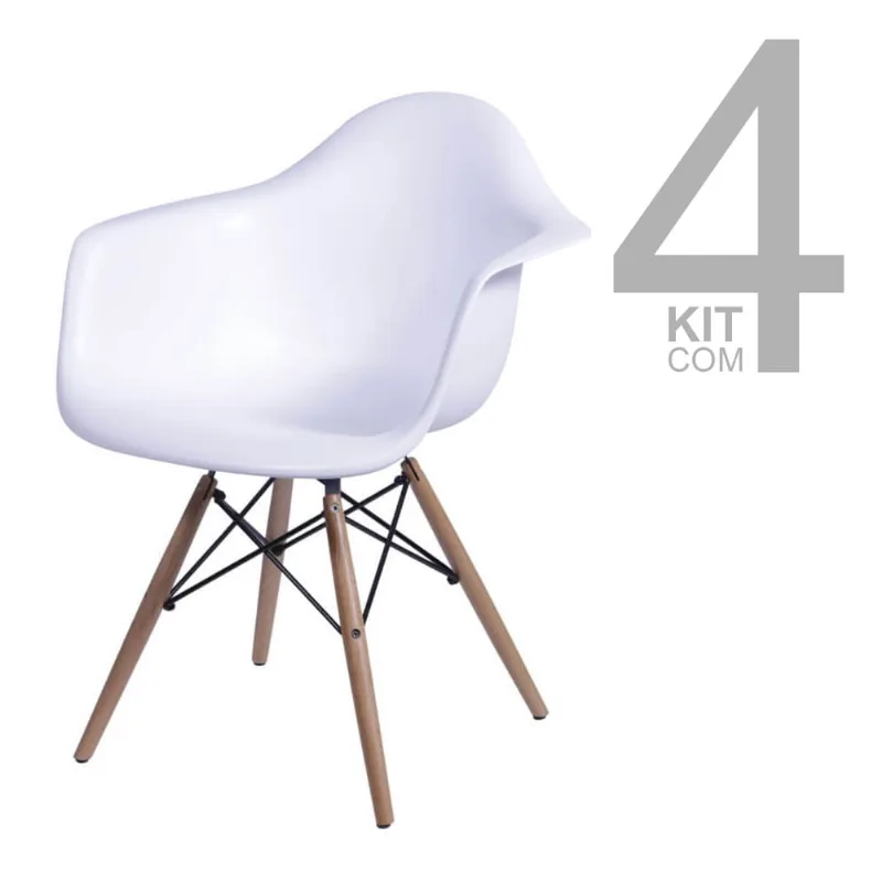 Conjunto de Cadeiras Eiffel 4 peças Branco Base Clara