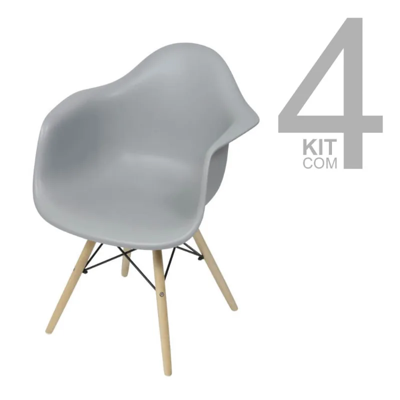 Conjunto de Cadeiras Eiffel 4 peças Cinza Base Clara