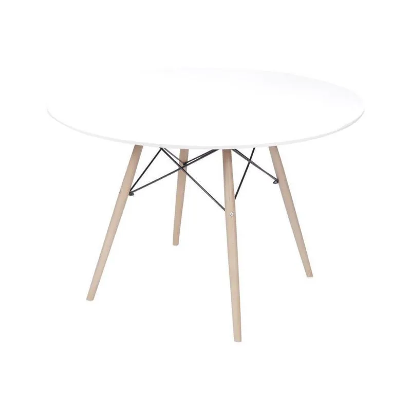 Mesa De Jantar Redonda 110 Cm Dkr Base De Madeira Tampo Branco Mdf
