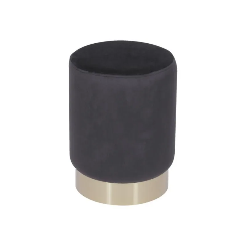 Puff Velvet De Madeira Com Veludo Preta Base Dourada