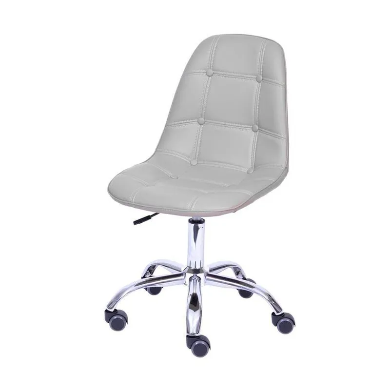 Cadeira Giratória Eames Botonê Assento Pu Cinza Base Rodizio Cromada