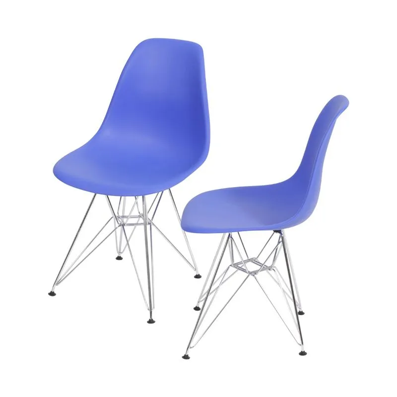 Kit 02 Cadeiras Boxbit Dkr Eames Polipropileno Azul Marinho Base Cromada