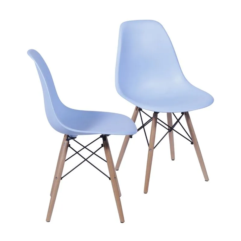 Kit 02 Cadeiras Boxbit Infantil Dkr Eames Polipropileno Azul Base Madeira