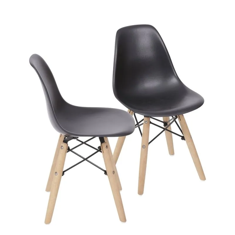 Kit 02 Cadeiras Boxbit Infantil Dkr Eames Polipropileno Preta Base Madeira