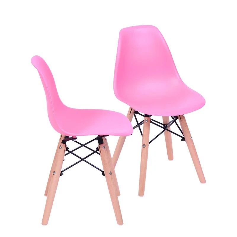 Kit 02 Cadeiras Boxbit Infantil Dkr Eames Polipropileno Rosa Base Madeira