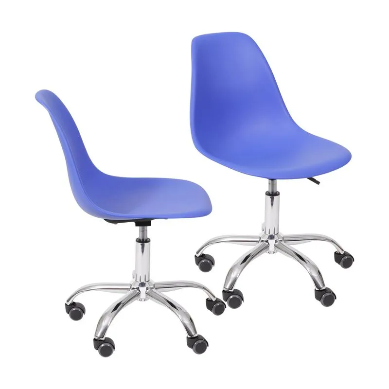 Kit 02 Cadeiras Boxbit Dkr Eames Polipropileno Azul Escuro Base Rodízio
