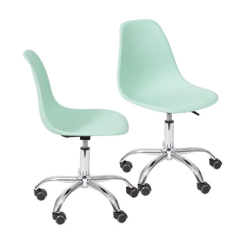 Kit 2 Cadeiras Boxbit Dkr Eames Base Em Rodízio Verde