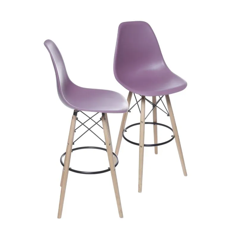 Kit 02 Banquetas Boxbit Dkr Eames Polipropileno Roxa Base Madeira