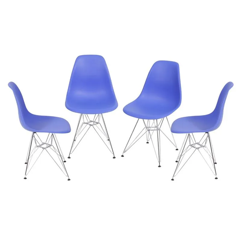 Kit 04 Cadeiras Boxbit Dkr Eames Polipropileno Azul Marinho Base Cromada