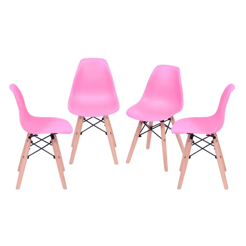 Kit 04 Cadeiras Boxbit Infantil Dkr Eames Polipropileno Rosa Base Madeira
