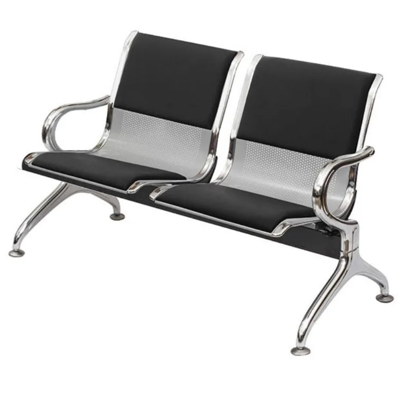 Longarina Estofada 2 Lugares Montreal Or Design 120 Cm (larg) Aço Cromado Com Braços Externos