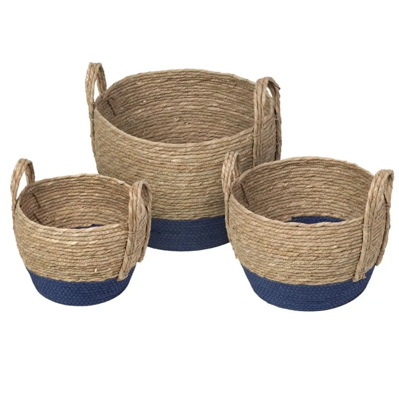 Kit 3 Cestos Phuket em Fibra Natural Seagrass com Marinho - 62015 Sun House