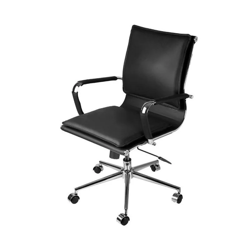 Cadeira Boxbit Soft Baixa Preta Em Pu Base Cromada Rodizio