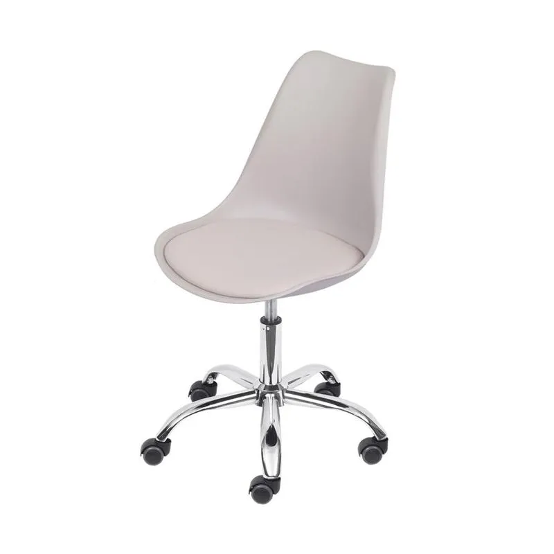 Cadeira Giratória Eames Saarinen Joly Polipropileno Assento Estofado PU Fendi Base Rodízio Cromado