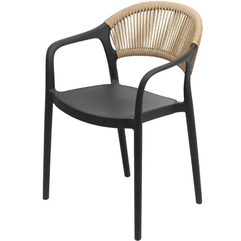 Cadeira Juna para Área Externa com Braço Estrutura em Plástico Assento Fixo Bege e Preto OR Design