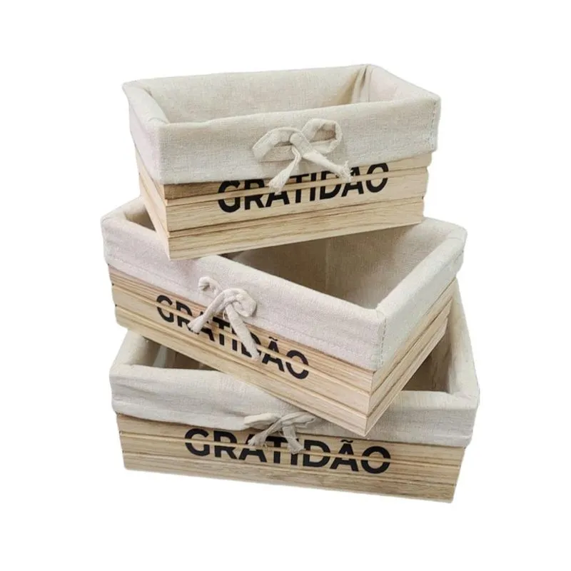 Caixa De Madeira Cesta Luxo Conjunto Com 3 Peças