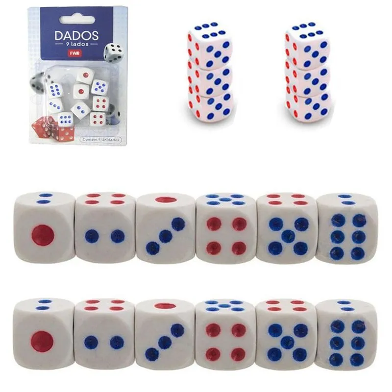 Jogo De Dados Com 9 Pecas 1,4cm Na Cartela