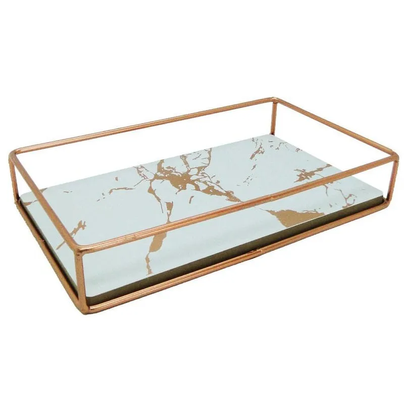 Bandeja Decorativa Retangular / Madeira Marmore Branca 20Cm