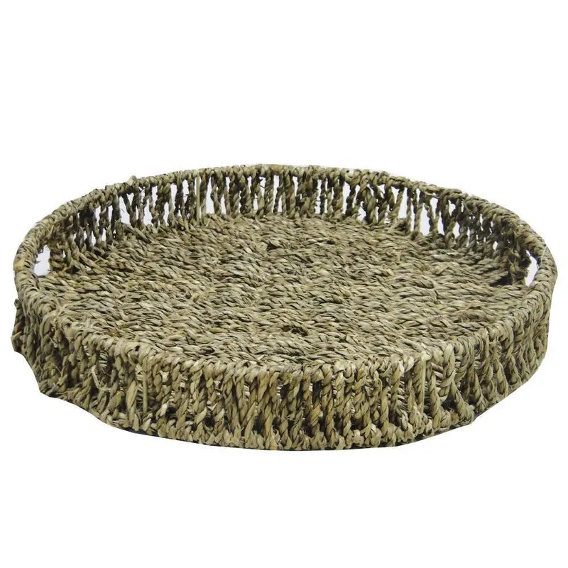 Bandeja De Palha Redonda Com Alca 34Cm