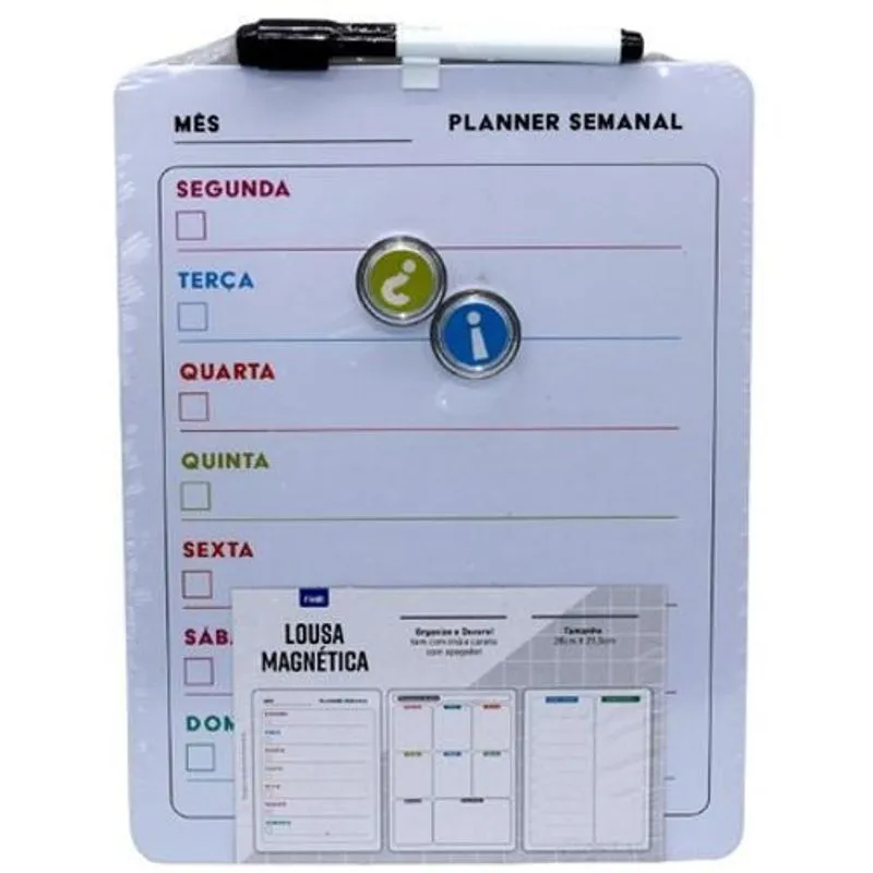 Lousa Magnética Planner Semanal Com Imã E Apagador 5 Pçs Fwb