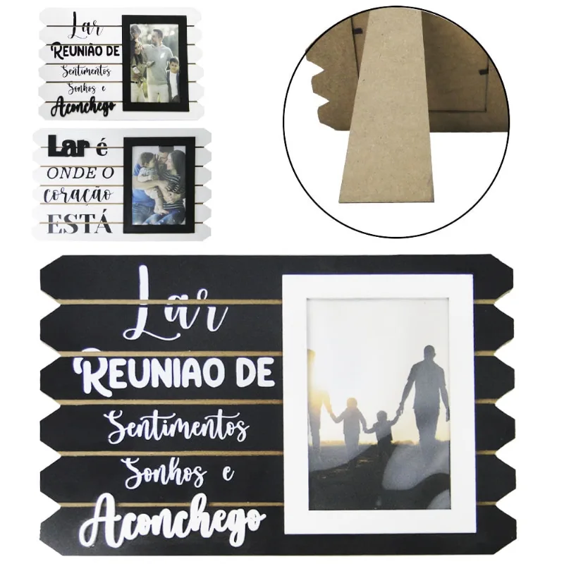 Porta retrato 10x15 com moldura de madeira frases sortidas 29,5x19,5cm