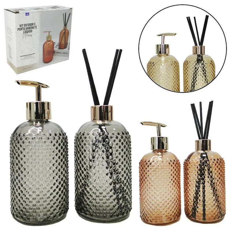 Porta Sabonete Liquido De Vidro + Difusor De Aromas 400ml
