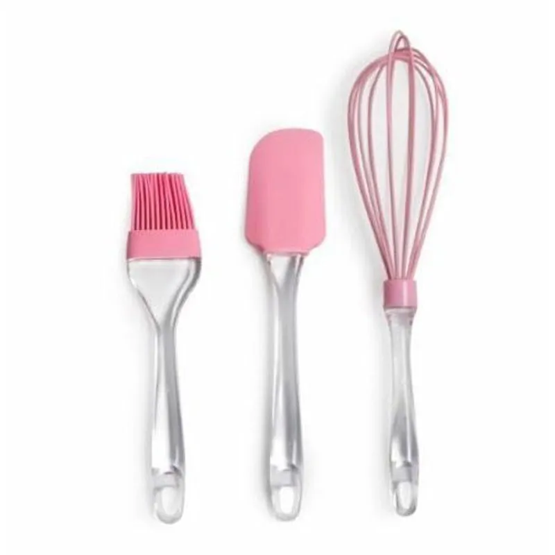 Kit Espátula Fue Pincel Silicone Rosa Cabo Plástico 3 Peças