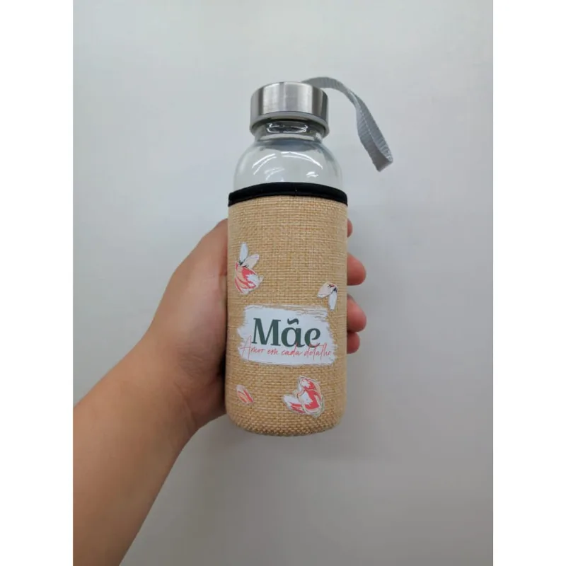 Garrafa de vidro com capinha 300ML - mãe